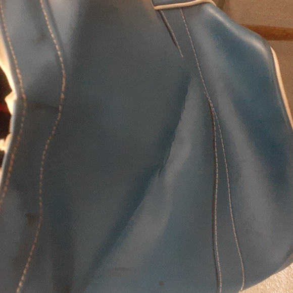 Vintage 70s Retro Vinyl Large Duffle Bag Aqua Blue 18x13x9" PanAm Airline Vibe - Picture 2 of 4